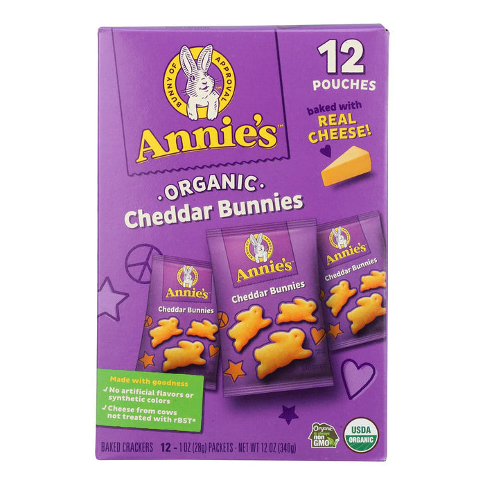 Annie's Homegrown Organic Bunny Cracker Snack Pack - Cheddar - Case of 4 - 12/1 oz