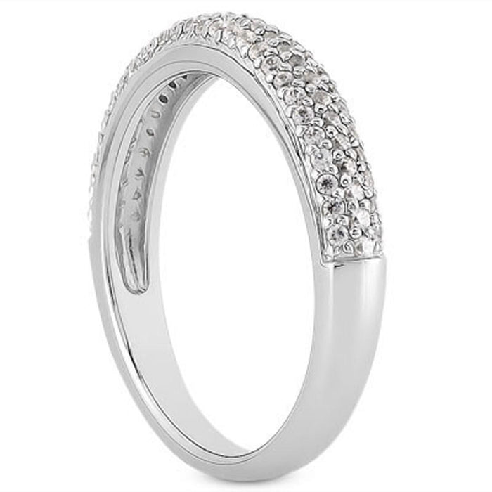 14k White Gold Triple Multi-Row Micro- Pave Diamond Wedding Ring Band.