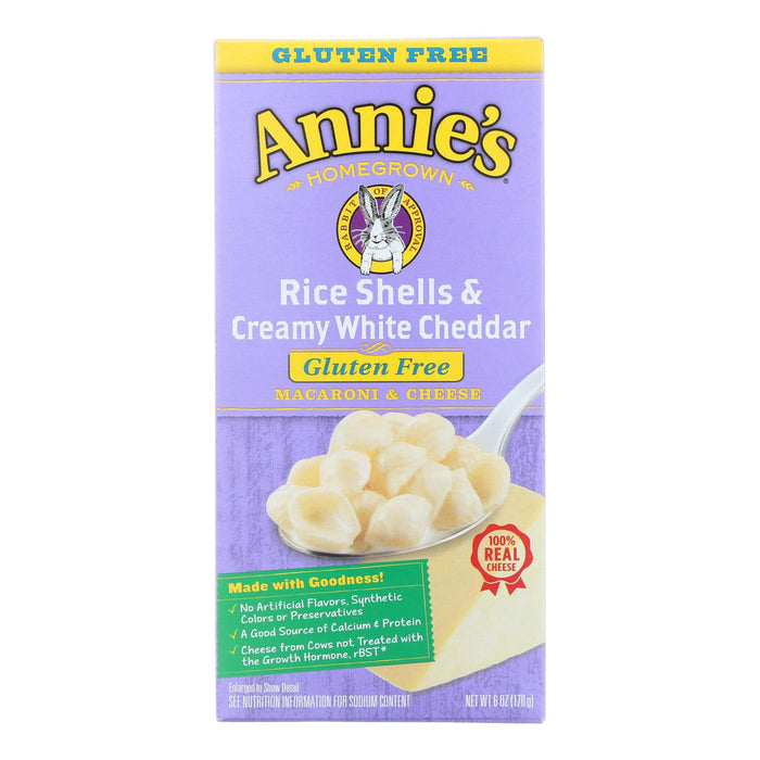 Annies Homegrown Macaroni And Cheese -Rice Shells And Creamy White Cheddar - Gluten Free - 6 Oz - Case Of 12