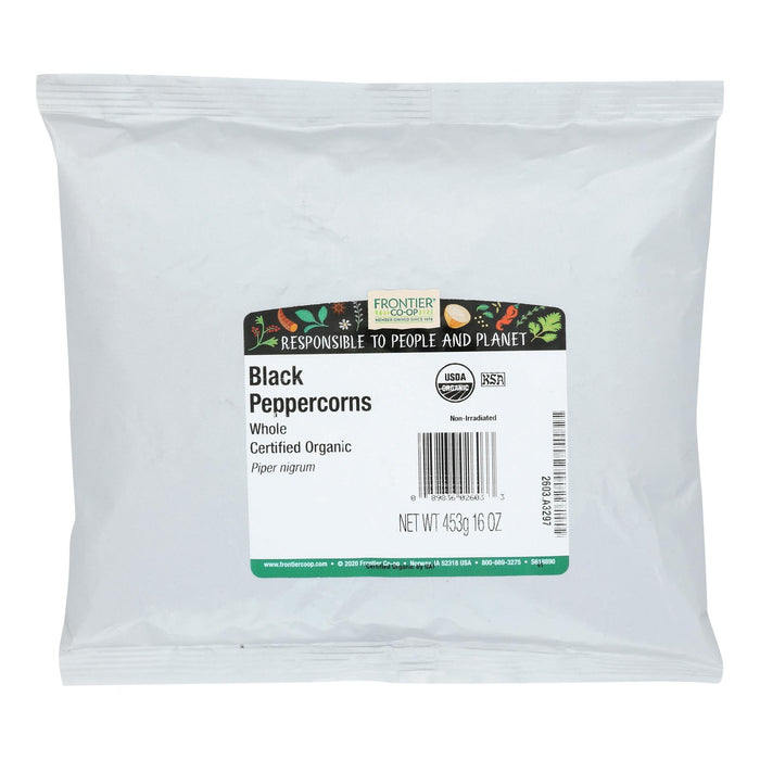 Frontier Herb Peppercorns Organic Whole Black - Single Bulk Item - 1lb.