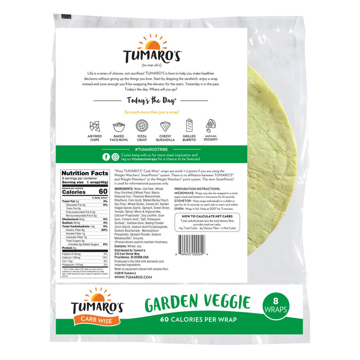 Tumaro's 8-inch Garden Veggie Carb Wise Wraps - Case Of 6 - 8 Ct.