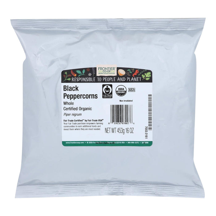 Frontier Herb Peppercorns Organic Fair Trade Certified Whole Black - Single Bulk Item - 1lb.