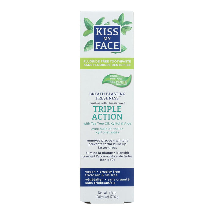 Kiss My Face Toothpaste -Triple Action - Fluoride Free - Gel - 4.5 Oz