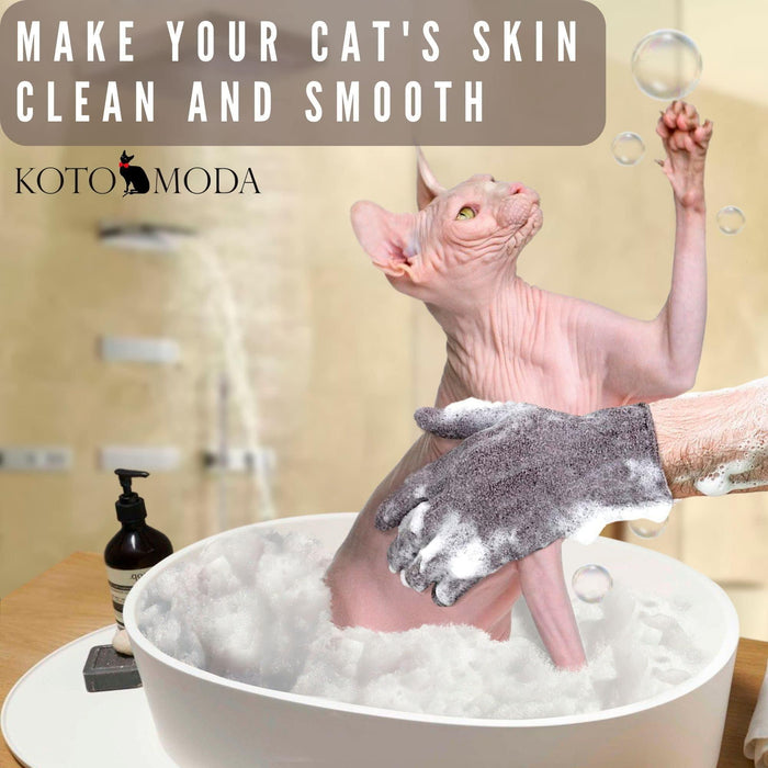 Kotomoda Sphynx Hairless Cats Carbonized Bamboo Bath Exfoliating Gloves Charcoal Bamboo Shower Body Scrub