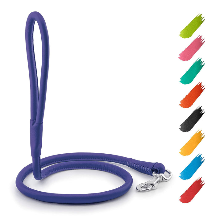 Rolled Leather Dog Leash 4Ft * 0.3 in for Small Medium and Large Dogs   Heavy Duty Leather Puppy Leash for Outdoor Walking Running Training   Strong Dog Leashes for Large Breed Dogs (Purple)