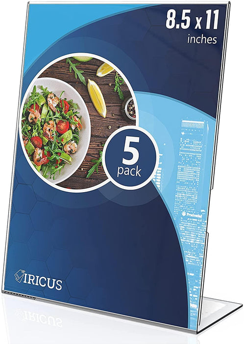 5 Pack Acrylic Sign Holders 8.5x11   Plastic Stands for Display   8 1 2 x 11 Acrylic Sign Holder with Vertical Slanted Back   Clear Plastic Sign Holder Paper Display Table Stand Flyer Document Paper