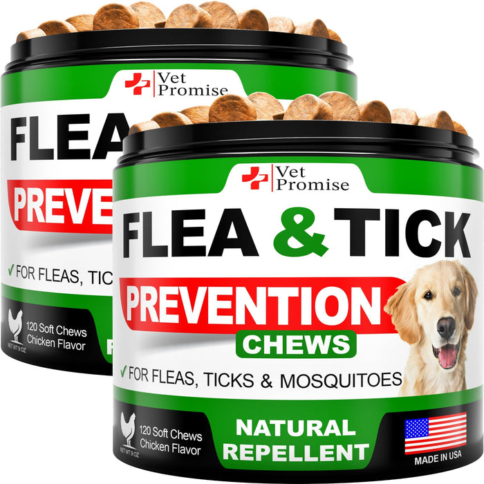(2 Pack) Flea and Tick Prevention for Dogs Chewables .