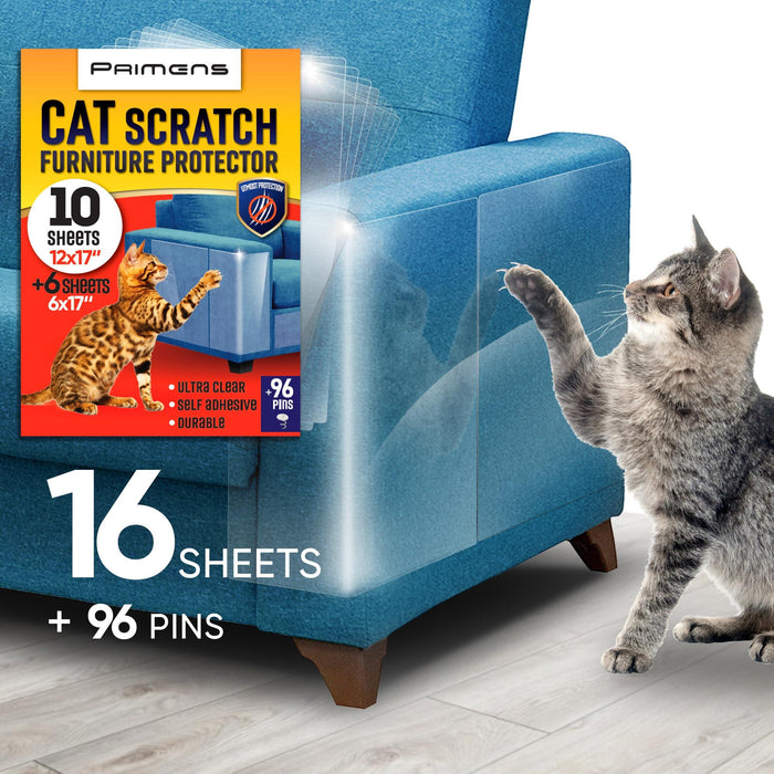 Heavy Duty Cat Scratch Deterrent Furniture Protectors for Sofa Doors Clear Couch Protectors from Cats Scratching Anti Cat Scratch Tape Guards 16 Sheets