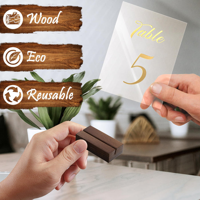 12 Pack Wood Place Card Holder   Small Place Card Holders for Table   Brown Table Number Holders for Wedding   Table Sign Holders   Picture   Wooden Photo Holders for Tables   Mini Place Card Stands