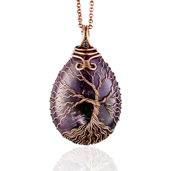Teardrop amethyst tree of life pendant necklace   Unique copper jewelry for women and men Anniversary present Birthday gift idea for him and her Spiritual gifts for girlfriend boyfriend mother father