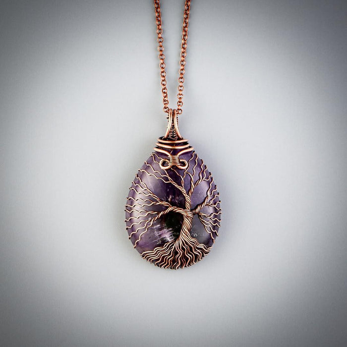 Teardrop amethyst tree of life pendant necklace   Unique copper jewelry for women and men Anniversary present Birthday gift idea for him and her Spiritual gifts for girlfriend boyfriend mother father