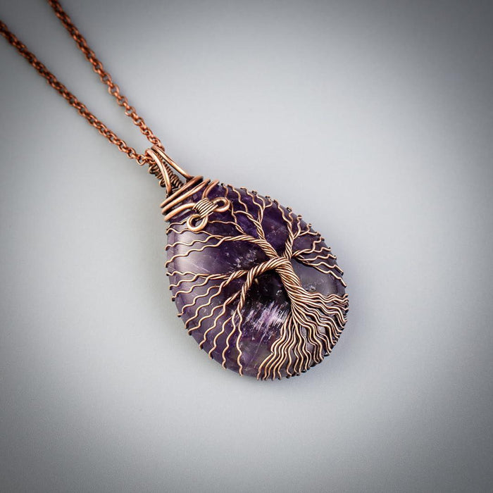 Teardrop amethyst tree of life pendant necklace   Unique copper jewelry for women and men Anniversary present Birthday gift idea for him and her Spiritual gifts for girlfriend boyfriend mother father