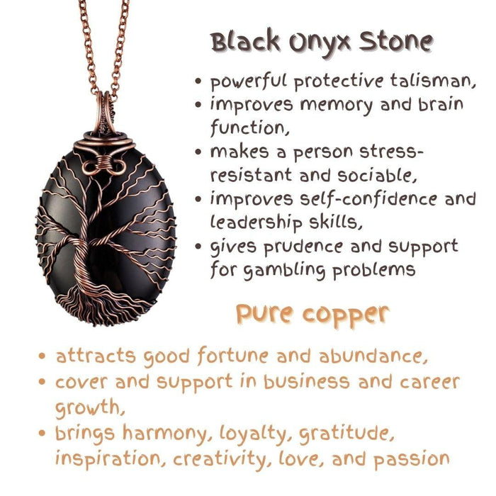 Tree of life black onyx pendant necklace   Unique copper jewelry for men and women Anniversary present Birthday gift ideas for him and her Spiritual gifts for husband wife dad mom brother boyfriend