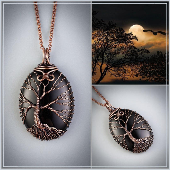 Tree of life black onyx pendant necklace   Unique copper jewelry for men and women Anniversary present Birthday gift ideas for him and her Spiritual gifts for husband wife dad mom brother boyfriend