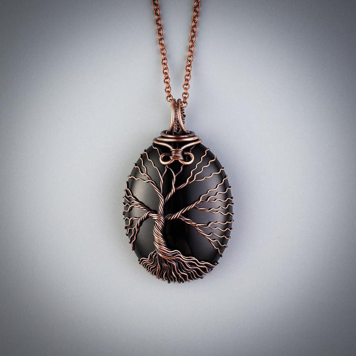 Tree of life black onyx pendant necklace   Unique copper jewelry for men and women Anniversary present Birthday gift ideas for him and her Spiritual gifts for husband wife dad mom brother boyfriend