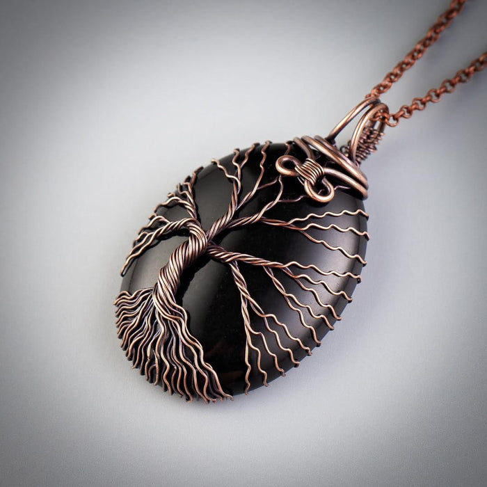 Tree of life black onyx pendant necklace   Unique copper jewelry for men and women Anniversary present Birthday gift ideas for him and her Spiritual gifts for husband wife dad mom brother boyfriend