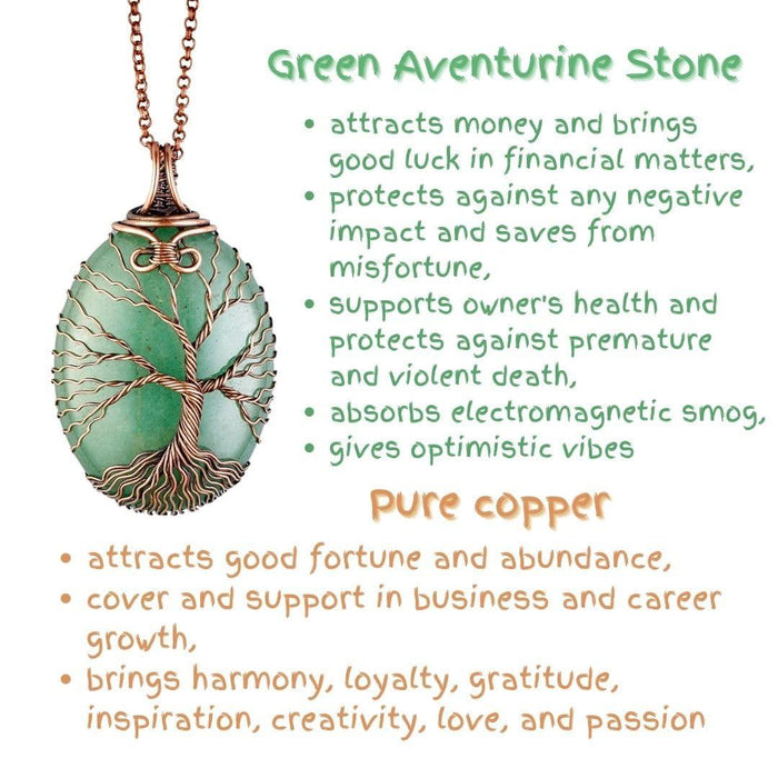Green aventurine tree of life pendant necklace   Unique copper jewelry for women and men anniversary present Birthday gift ideas for him and her Spiritual gifts for wife husband mom dad sister grandma