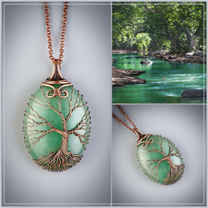 Green aventurine tree of life pendant necklace   Unique copper jewelry for women and men anniversary present Birthday gift ideas for him and her Spiritual gifts for wife husband mom dad sister grandma