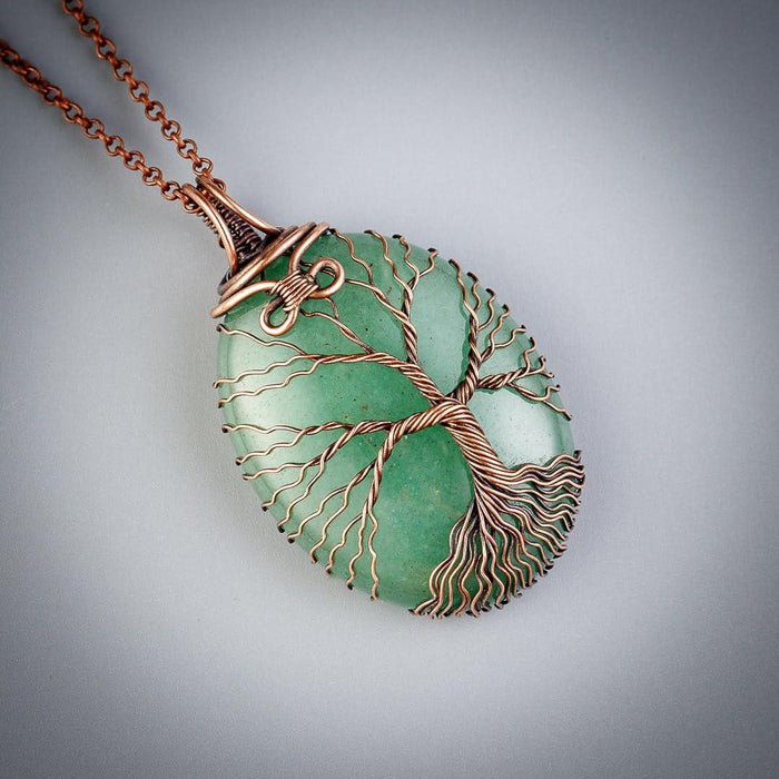 Green aventurine tree of life pendant necklace   Unique copper jewelry for women and men anniversary present Birthday gift ideas for him and her Spiritual gifts for wife husband mom dad sister grandma