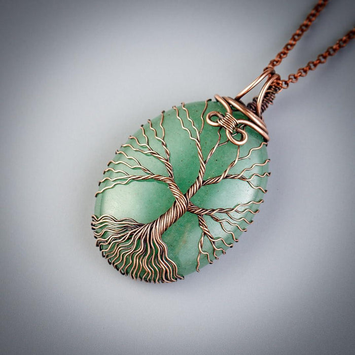 Green aventurine tree of life pendant necklace   Unique copper jewelry for women and men anniversary present Birthday gift ideas for him and her Spiritual gifts for wife husband mom dad sister grandma