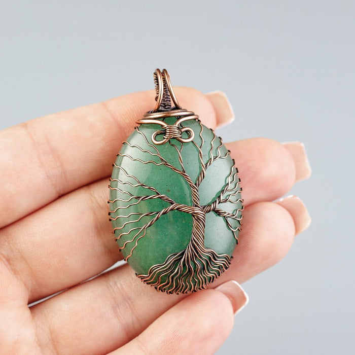 Green aventurine tree of life pendant necklace   Unique copper jewelry for women and men anniversary present Birthday gift ideas for him and her Spiritual gifts for wife husband mom dad sister grandma