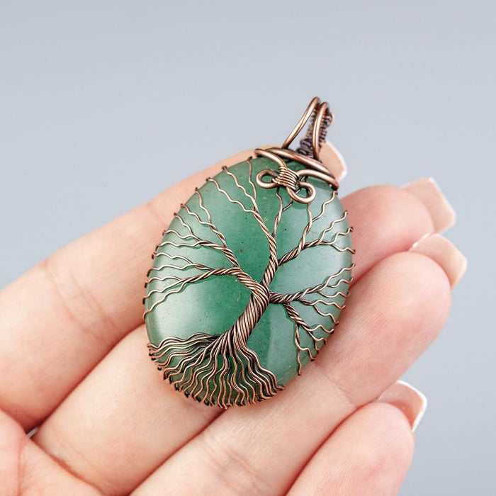 Green aventurine tree of life pendant necklace   Unique copper jewelry for women and men anniversary present Birthday gift ideas for him and her Spiritual gifts for wife husband mom dad sister grandma