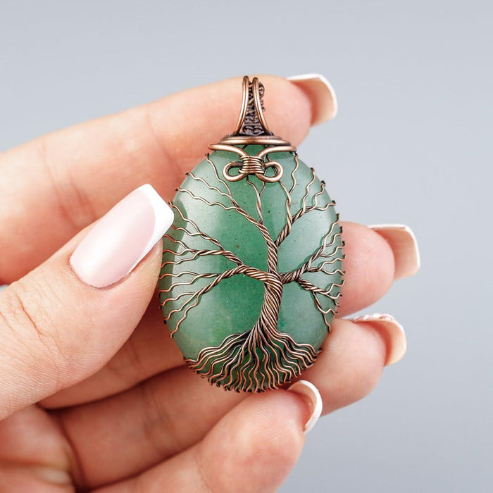 Green aventurine tree of life pendant necklace   Unique copper jewelry for women and men anniversary present Birthday gift ideas for him and her Spiritual gifts for wife husband mom dad sister grandma
