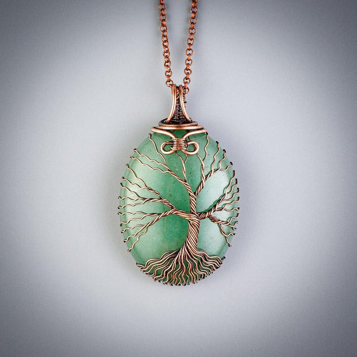 Green aventurine tree of life pendant necklace   Unique copper jewelry for women and men anniversary present Birthday gift ideas for him and her Spiritual gifts for wife husband mom dad sister grandma