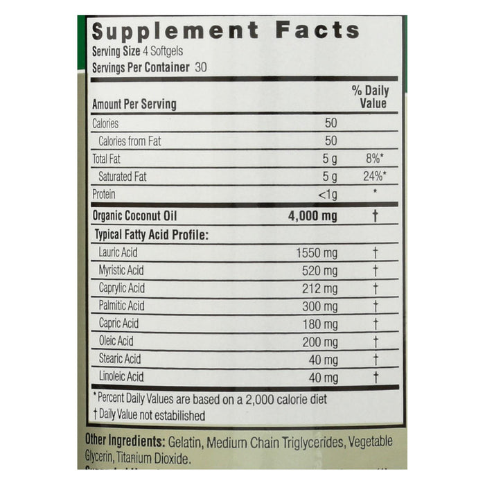 Nature's Answer - Extra Virgin Coconut Oil - 120 Softgels.