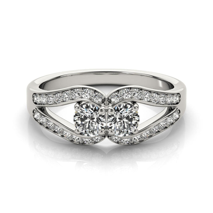 Two Stone Split Shank Design Diamond Ring in 14k White Gold (3/4 cttw).