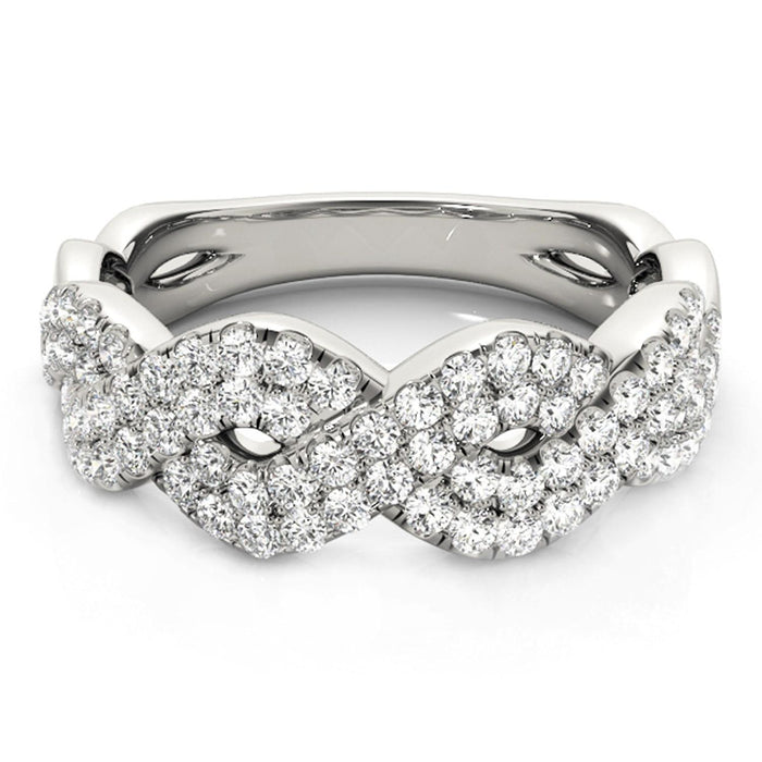 Diamond Studded Interlocking Waves Ring in 14k White Gold (5/8 cttw).