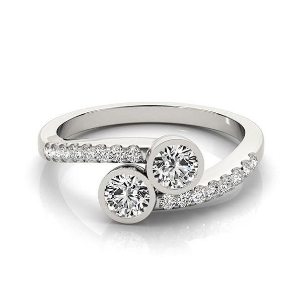 14k White Gold Round Bezel Setting Two Stone Diamond Ring (5/8 cttw).