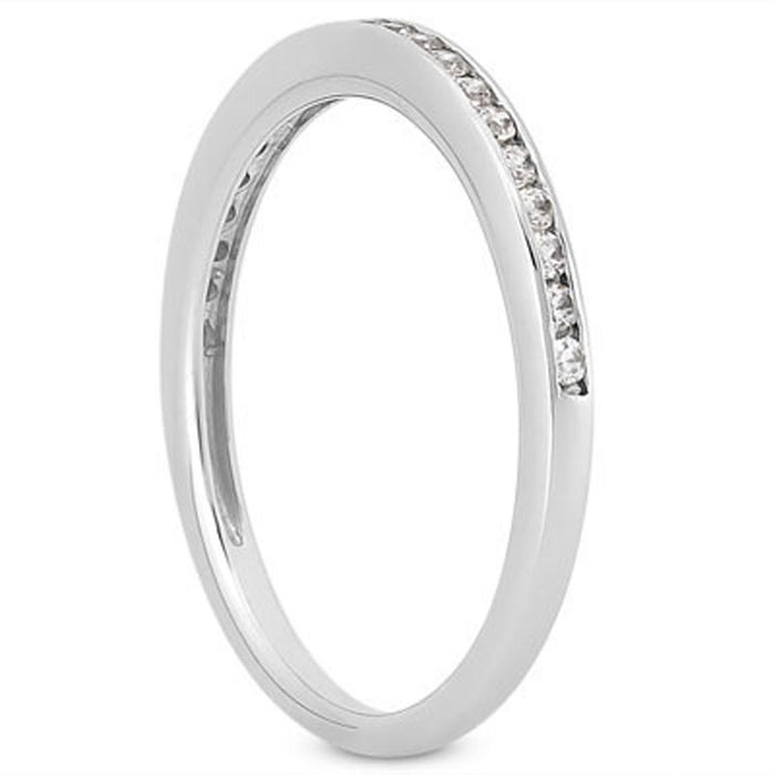 14k White Gold Slim Profile Diamond Channel Set Wedding Ring Band.