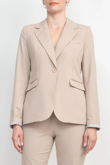 Philosophy Lapel Collar Rolled Long Sleeve Detail Single Button with Flap Pockets Woven Jacket