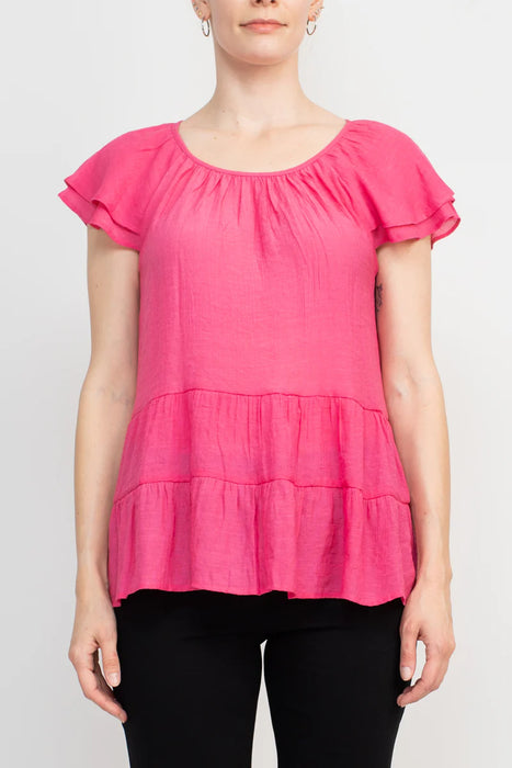 Counterparts Crew Neck Cap Sleeve Ruched Rayon Top