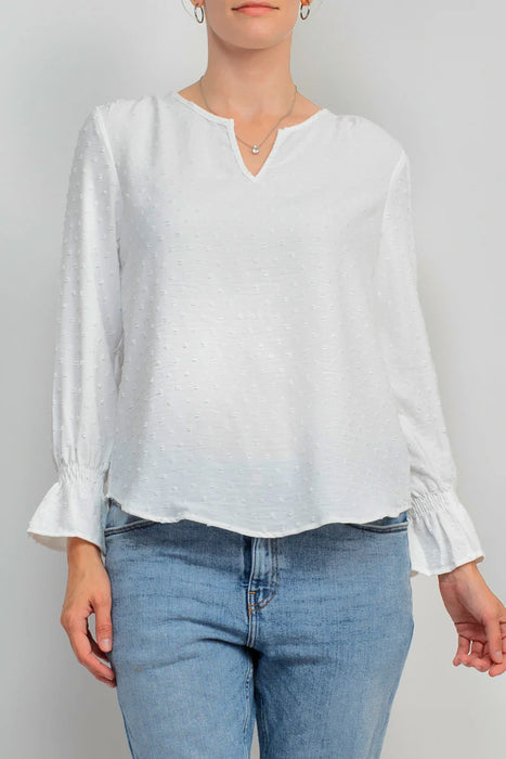 Counterparts Split V- Neck Popover Elastic Cuff Textured Top