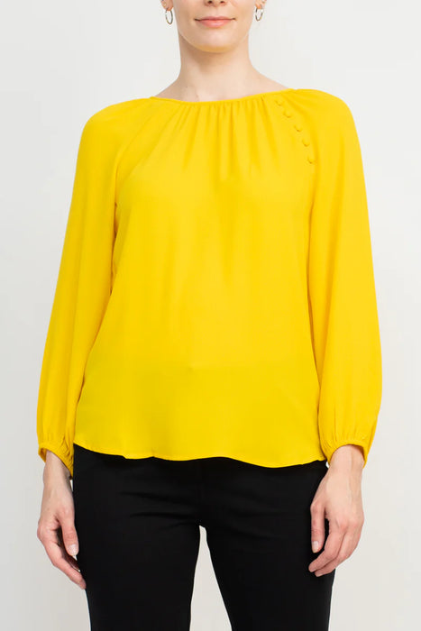 Counterparts Crew Neck Long Sleeve Embellished Shoulder Solid Crepe Top