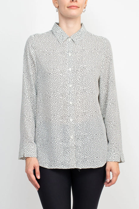 Grand & Greene Collar Neck Button Detail Long Sleeve Printed Crepe Top