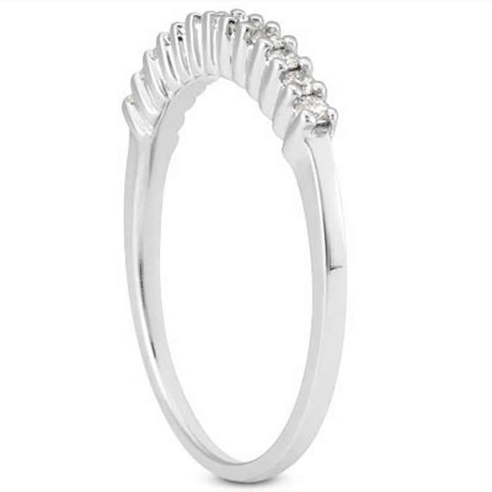 14k White Gold Raised Shared Prong Diamond Wedding Ring Band.