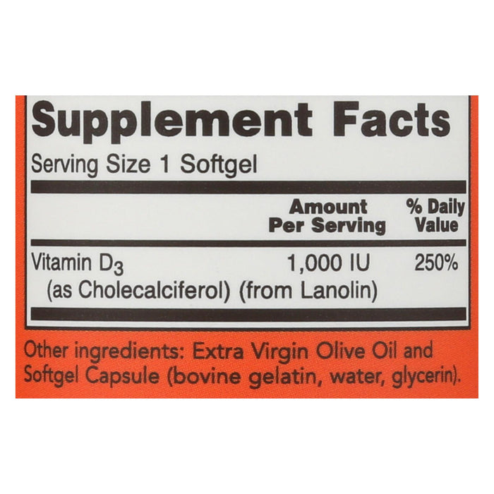 Now Foods - Vitamin D-3 1000iu - 1 Each-180 Sgel