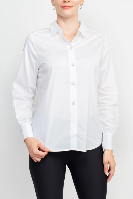 Grand & Greene Collar Neck Button Down Long Cuffs Sleeves Rayon Blouse