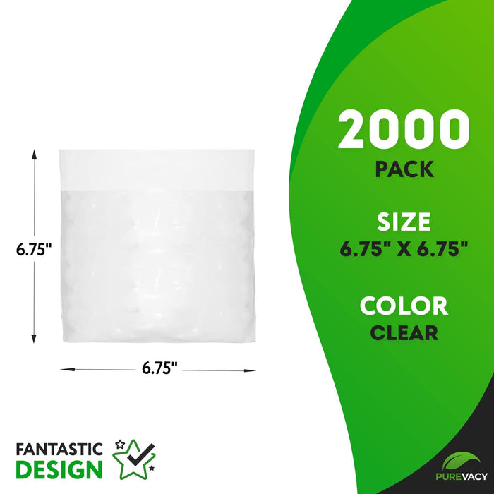 Fold Top Plastic Sandwich Bags 6.75 x 6.75 Inches. Pack of 2000 Clear Plastic Sandwich Baggies with Flip Top Closure. 0.36 Mil Thick Polyethylene Waterproof Sandwich Bags Fold Over