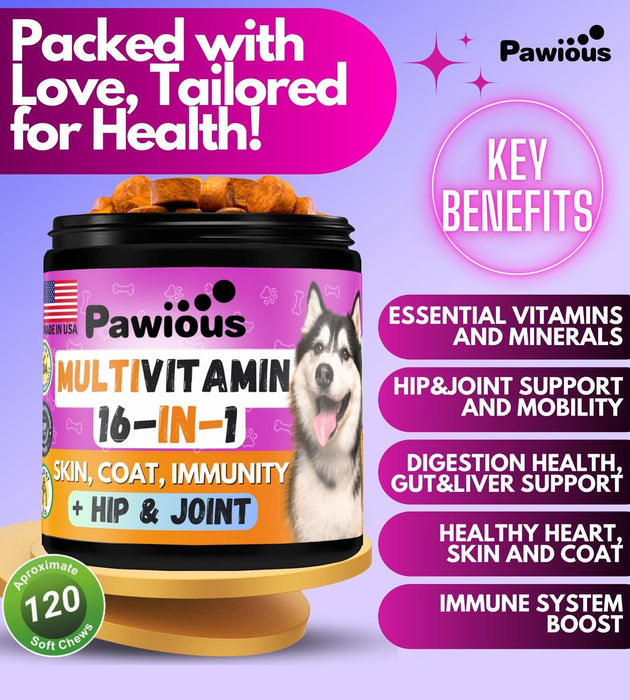 16-in-1 Dog Multivitamin Chewable with Glucosamine – Comprehensive Health Support for Dogs