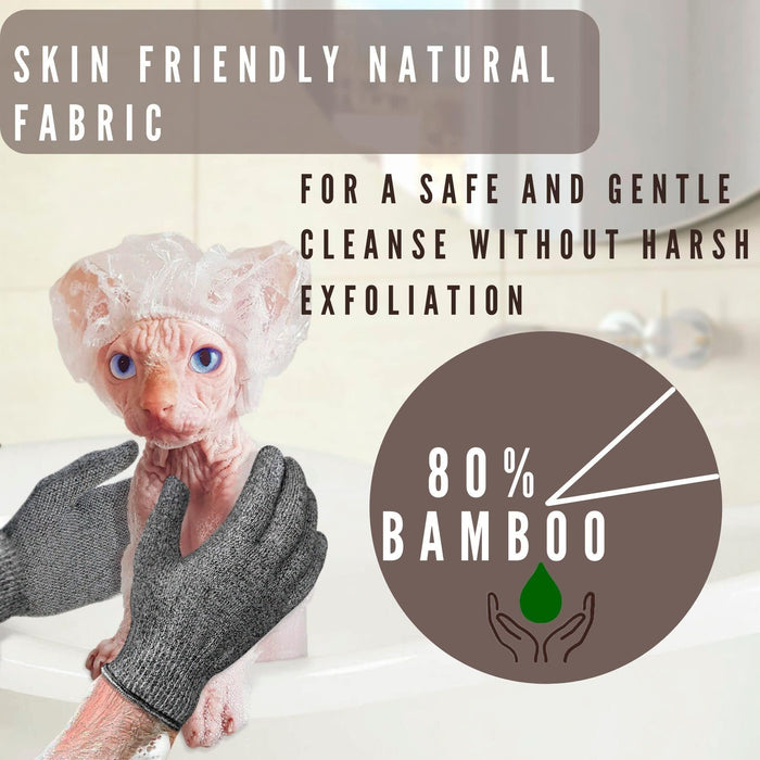 Kotomoda Sphynx Hairless Cats Carbonized Bamboo Bath Exfoliating Gloves Charcoal Bamboo Shower Body Scrub