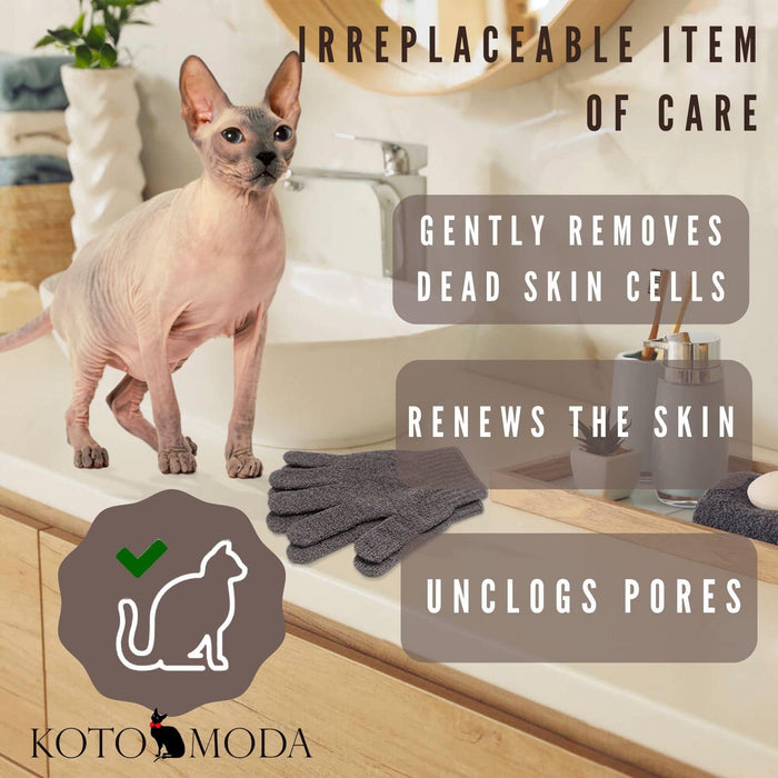 Kotomoda Sphynx Hairless Cats Carbonized Bamboo Bath Exfoliating Gloves Charcoal Bamboo Shower Body Scrub