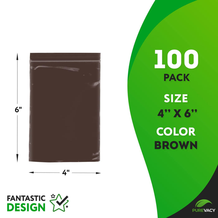 Amber Zip Bags 4 x 6 Inch. Brown Poly Zip Bags for Storage 100 Pack. Polyethylene Plastic Bags Resealable 3 Mil. Water Resistant Poly Zipper Bags. Plastic Zipper Bags for Electronics
