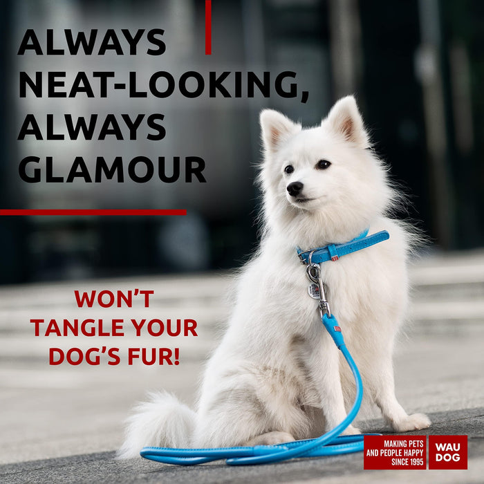 WAUDOG Rolled Leather Dog Leash 4Ft * 0.3 in for Small Medium and Large Dogs   Heavy Duty Leather Puppy Leash for Outdoor Walking Running Training   Strong Dog Leashes for Large Breed Dogs (Blue)