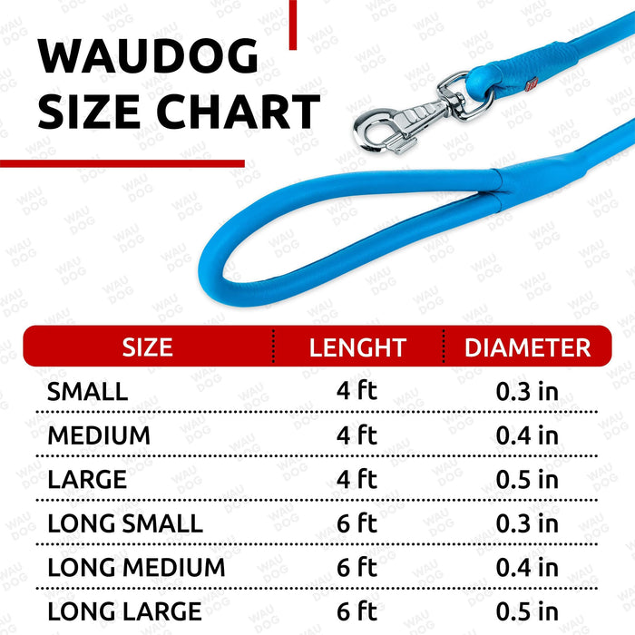 WAUDOG Rolled Leather Dog Leash 4Ft * 0.3 in for Small Medium and Large Dogs   Heavy Duty Leather Puppy Leash for Outdoor Walking Running Training   Strong Dog Leashes for Large Breed Dogs (Blue)