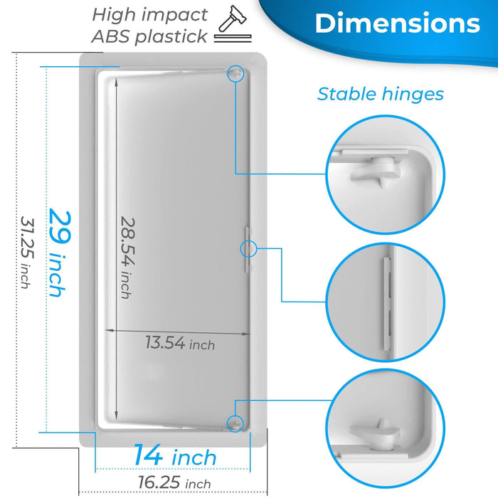 Access Panel for Drywall   14 x 29 inch   Wall Hole Cover   Access Door   Plumbing Access Panel for Drywall   Heavy Durable Plastic White
