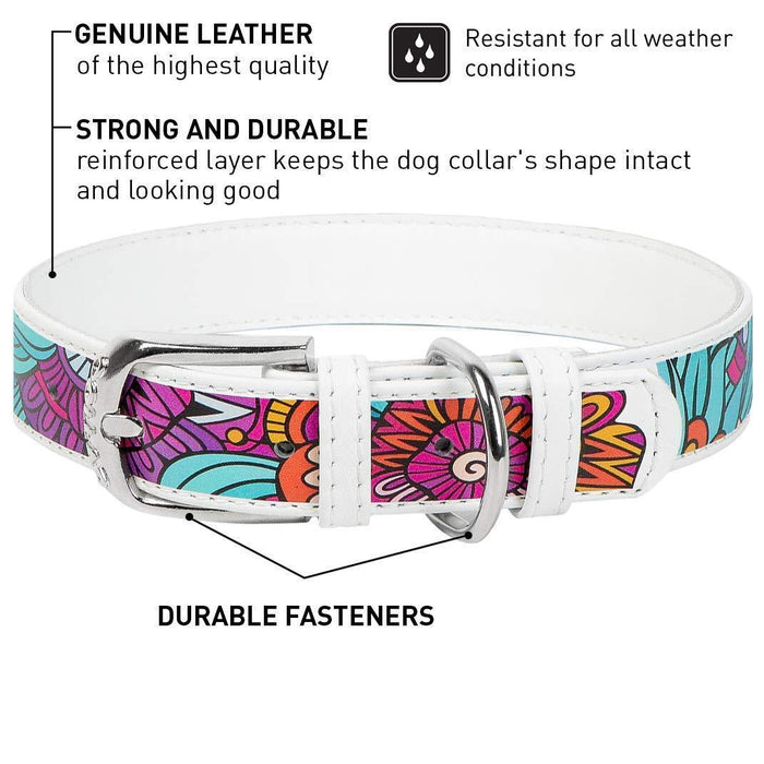 Design Leather Dog Collar for Puppy Small Medium and Large Dogs   Boy & Girl Leather Dog Collar   Leather Buckle Dog Collar White (10 1 4    13 3 4  Neck * 3 5  Wide Ethno 1)